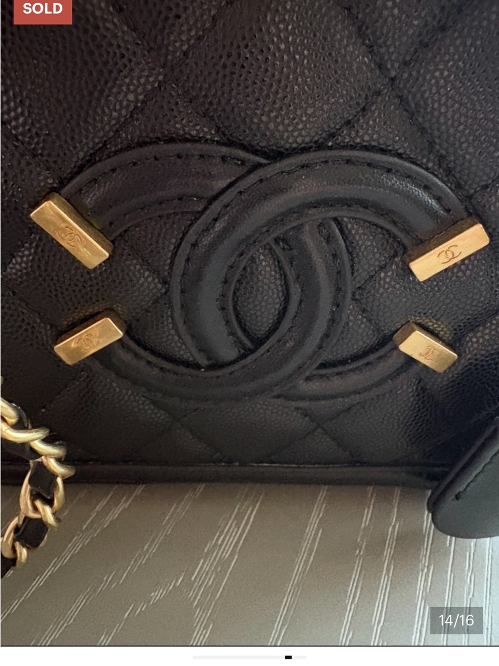 Black Quilted Leather Shoulder Bag with Gold Hardware